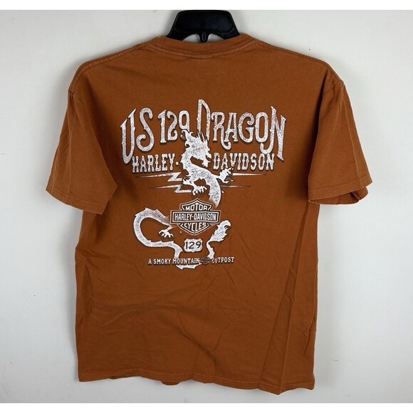Y2K Harley Davidson Hwy 129 The Dragon Graphic T-Shirt / Orange / Large - Picture 3 of 6